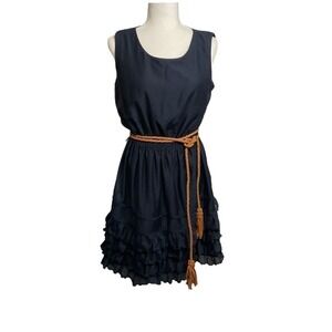 Miss Sixty Navy Sleeveless Ruffled Dress Boho Chic Size 8
